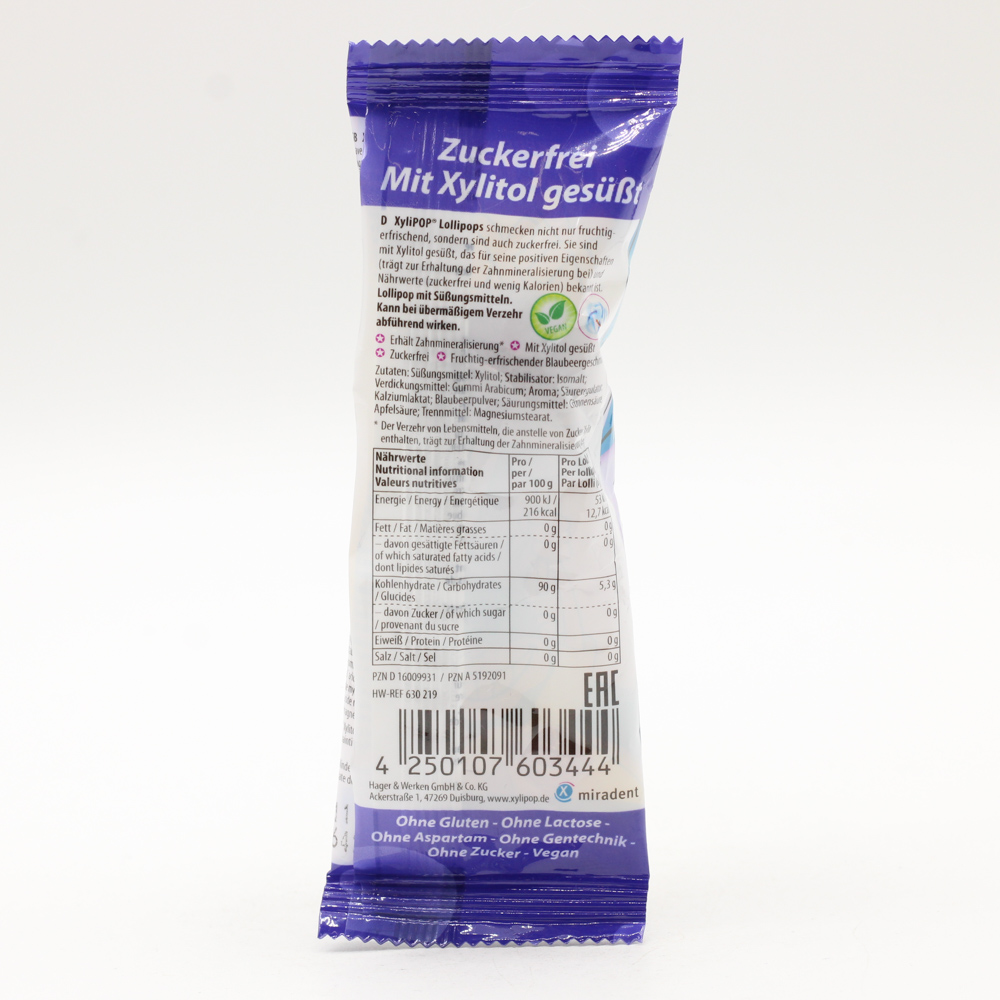 MIRADENT XyliPOP Lolli Zahnpflegelolli Blaubeere