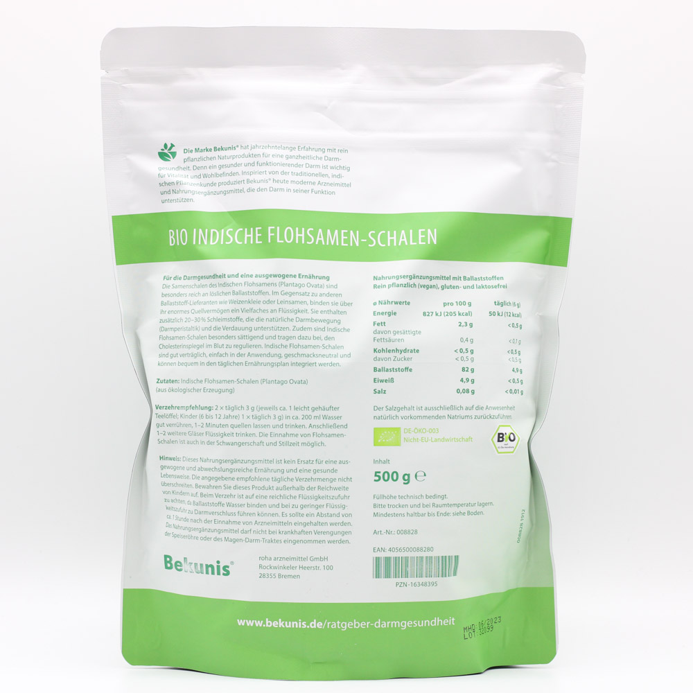 BEKUNIS Bio indische Flohsamenschalen