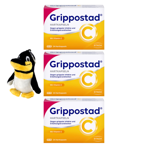 GRIPPOSTAD C Hartkapseln (3x24 St) + Pinguin Schlüsselanhänger