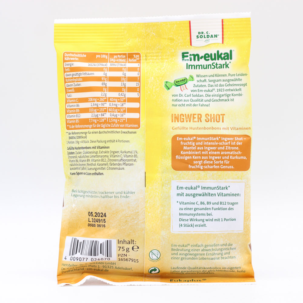 EM-EUKAL Bonbons Ingwer Shot gefüllt zuckerhaltig
