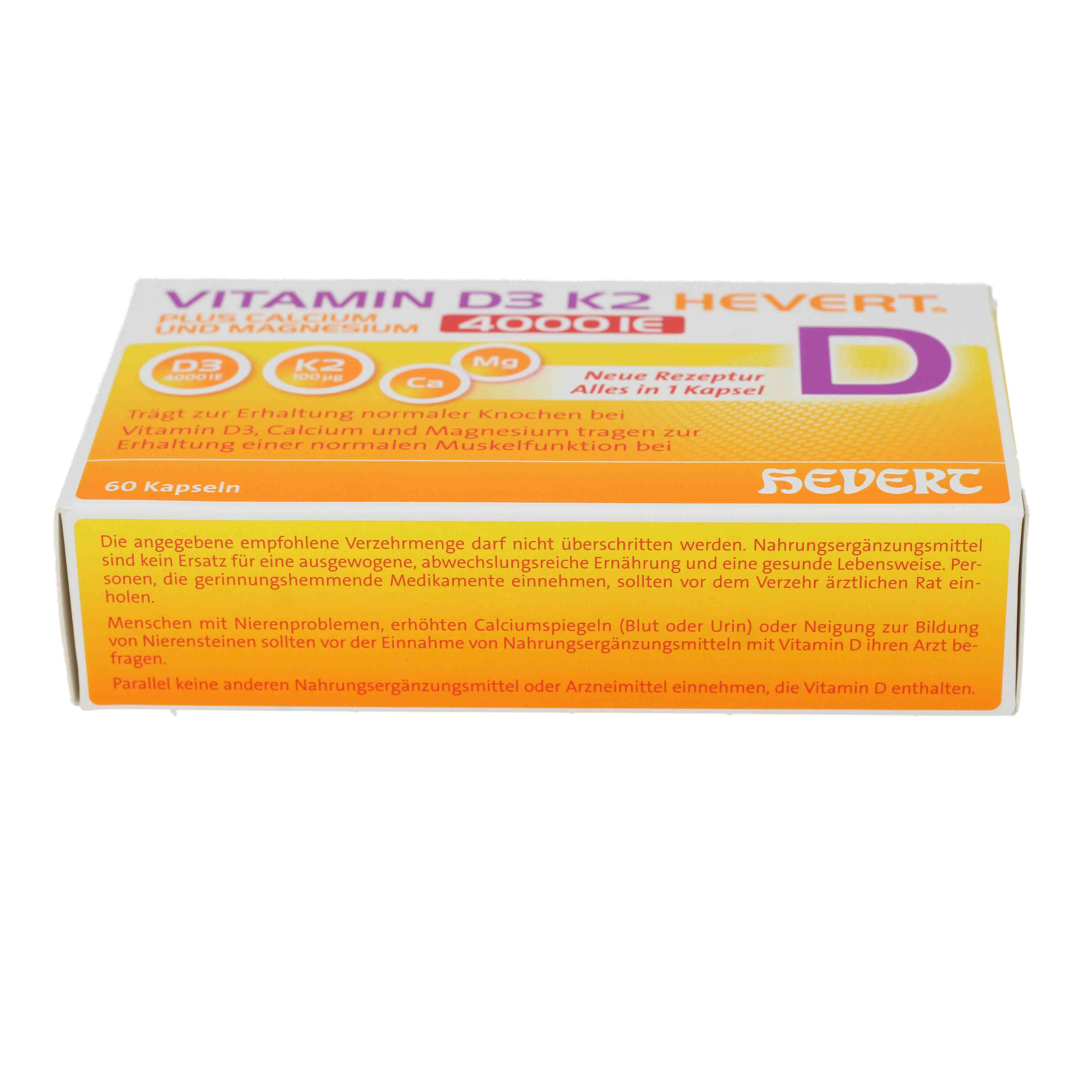 VITAMIN D3 K2 Hevert+Calcium u.Magnes.4000 IE Kps.