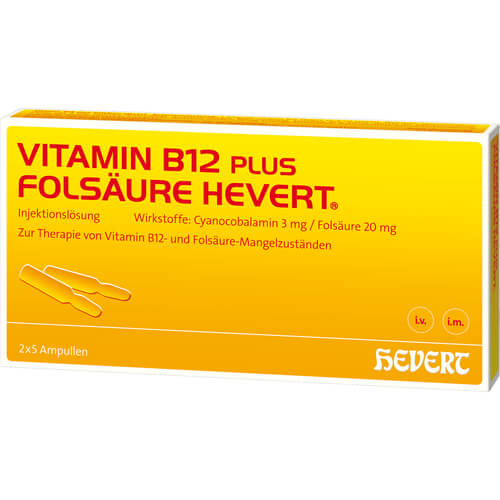 VITAMIN B12 PLUS Folsäure Hevert a 2 ml Ampullen